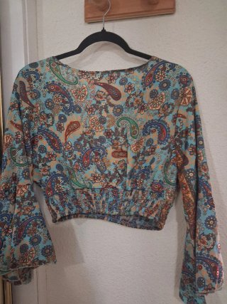 Blusa Boho Estampada Manga Campana Talla Única