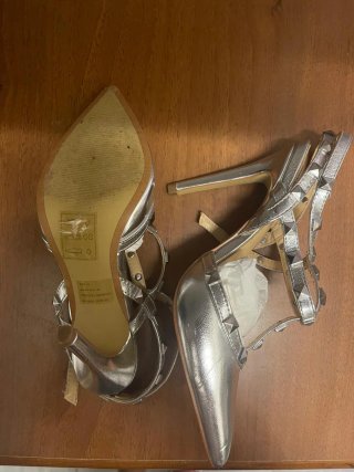 Scarpe con tacco donna argento borchiate
