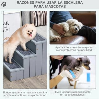 Escalera madera mascotas con almacenaje