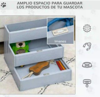 Escalera madera mascotas con almacenaje
