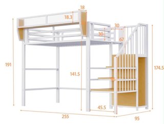 Cama alta metálica y de madera