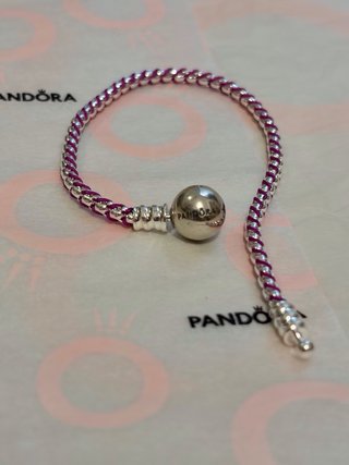 Pulsera Pandora Plata y Cordón Morado