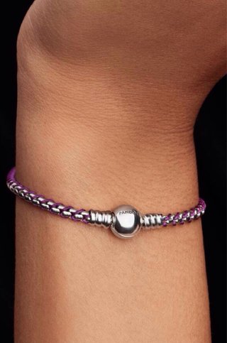 Pulsera Pandora Plata y Cordón Morado