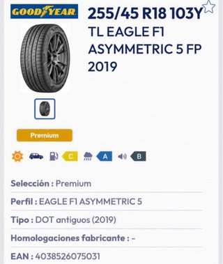 PAREJA NEUMÁTICOS NUEVOS 255 45 18 GOODYEAR