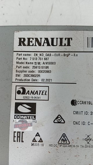 SISTEMA AUDIO / RADIO CD Renault Captur II (01.2020->)