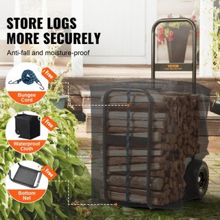 Carro de Leña, Capacidad de 113.4 kg, Mover de Almacenamiento de Estante de Madera para Interiores y Exteriores con Ruedas de PU y Tela Impermeable, Carretilla de Acero de Alta Resistencia, Transp...
