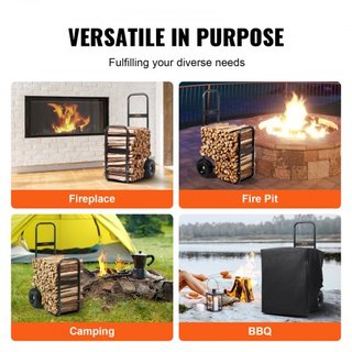 Carro de Leña, Capacidad de 113.4 kg, Mover de Almacenamiento de Estante de Madera para Interiores y Exteriores con Ruedas de PU y Tela Impermeable, Carretilla de Acero de Alta Resistencia, Transp...