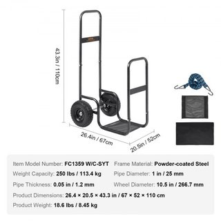 Carro de Leña, Capacidad de 113.4 kg, Mover de Almacenamiento de Estante de Madera para Interiores y Exteriores con Ruedas de PU y Tela Impermeable, Carretilla de Acero de Alta Resistencia, Transp...