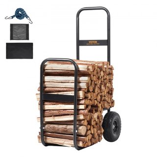 Carro de Leña, Capacidad de 113.4 kg, Mover de Almacenamiento de Estante de Madera para Interiores y Exteriores con Ruedas de PU y Tela Impermeable, Carretilla de Acero de Alta Resistencia, Transp...
