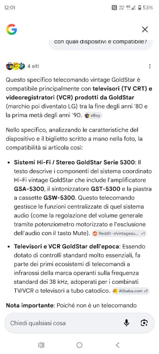 TELECOMANDO ORIGINALE GOLDSTAR GSV-5300 VINTAGE