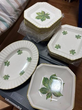 Vajilla porcelana hojas verdes