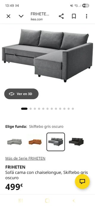 Sofá cama gris Ikea