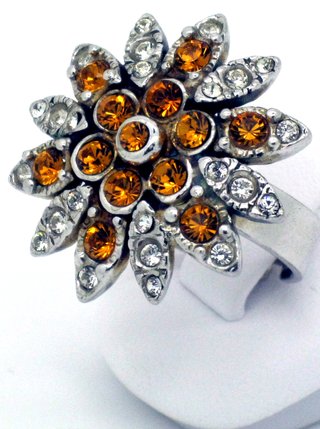 Anello Argento 925 Zirconi Arancio Regolabile