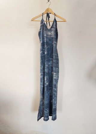 Vestido largo efecto denim halter