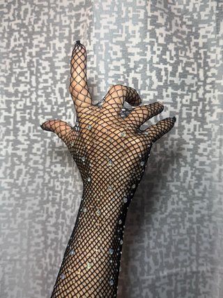 Guantes largos de rejilla con pedrería