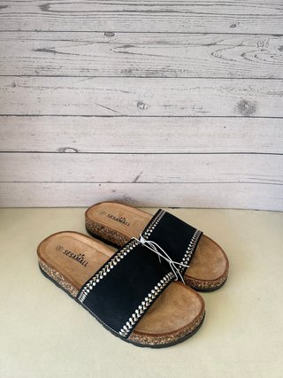 Ciabatte donna estive punta aperta fascia nero 38
