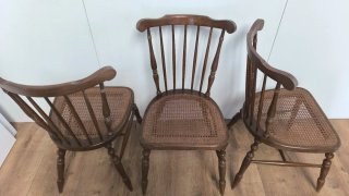 Set di 3 sedie in legno e vimini