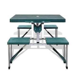 Mesa Camping Plegable con Asientos Verde
