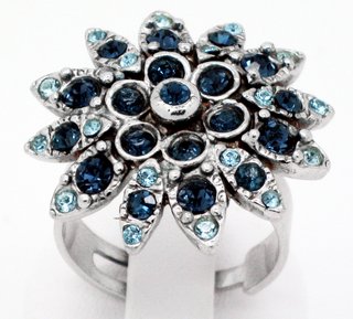 Anello Argento 925 Zirconi Blu Regolabile Nuovo