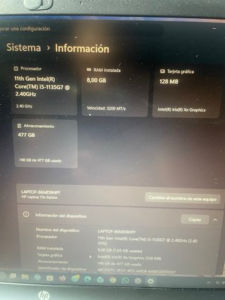 Portátil HP 15s Intel Core i5 8GB RAM