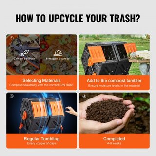 Bacchetta di compostaggio, barattolo di compostaggio a doppia camera da 140,1 L, due camere rotanti ad alto volume con 2 porte scorrevoli e struttura in acciaio, barchetta di compostaggio libera da BPA per giardino...