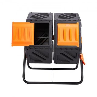 Bacchetta di compostaggio, barattolo di compostaggio a doppia camera da 140,1 L, due camere rotanti ad alto volume con 2 porte scorrevoli e struttura in acciaio, barchetta di compostaggio libera da BPA per giardino...