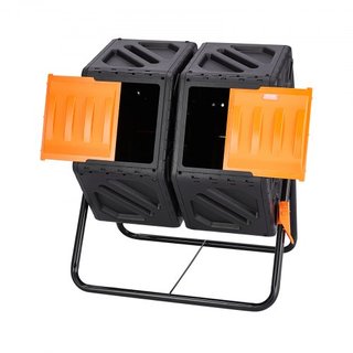 Bacchetta di compostaggio, barattolo di compostaggio a doppia camera da 140,1 L, due camere rotanti ad alto volume con 2 porte scorrevoli e struttura in acciaio, barchetta di compostaggio libera da BPA per giardino...