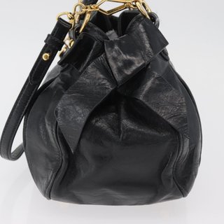 Miu Miu Hand Bag Leather 2way Black Gold Auth