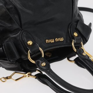 Miu Miu Hand Bag Leather 2way Black Gold Auth