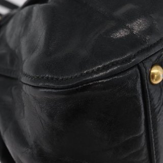Miu Miu Hand Bag Leather 2way Black Gold Auth