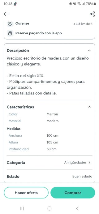 Escritorio antiguo de madera con cajones