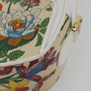 GUCCI Flora Shoulder Bag PVC White Gold 007 113