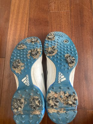 Zapatos de golf Adidas blancos y azules