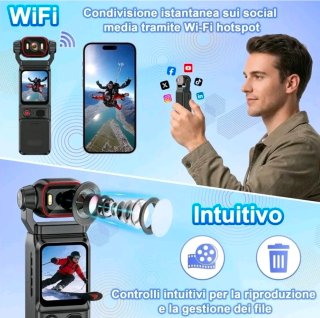 Action Cam 4K WiFi Stabilizzazione 6 Assi POV Vlog