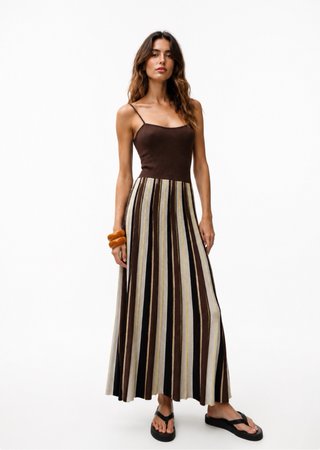Vestido Zara Rayas Marrón Multicolor