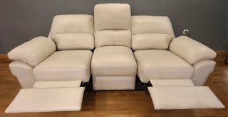 Sofá 3 plazas eléctrico reclinable piel blanco