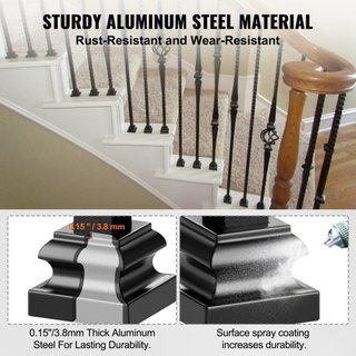 Zapatos de Balustre de Aleación de Aluminio Zapato Plano con Agujeros para Tornillos para Balustres de Escalera de 1/2 Pulgada en Forma de Espiral, Cesta, Torcido, Nudo, Barandilla de Metal, Negro...