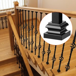 Zapatos de Balustre de Aleación de Aluminio Zapato Plano con Agujeros para Tornillos para Balustres de Escalera de 1/2 Pulgada en Forma de Espiral, Cesta, Torcido, Nudo, Barandilla de Metal, Negro...