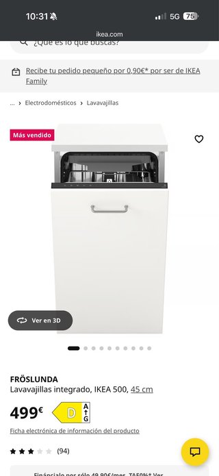 Lavavajillas Integrado IKEA FRÖSLUNDA