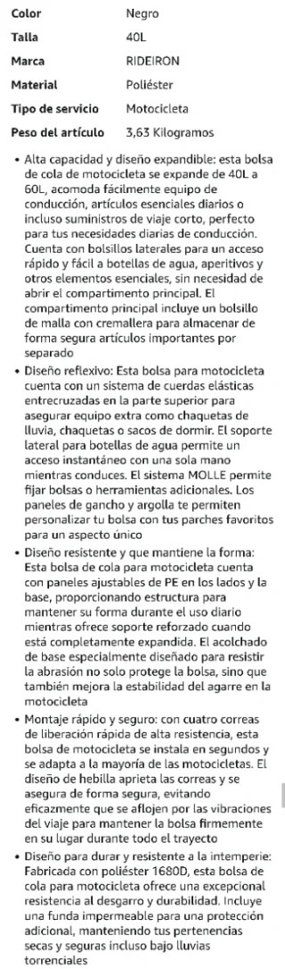 Bolsa Trasera Moto RIDEIRON Negra