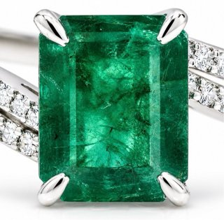 Anillo de Lujo Pla950 Esmeralda Natural Diamantes