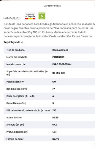 Estufa leña PANADERO Faro Esquina 7kw