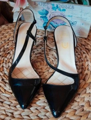 Scarpe Slingback Nere Vernice