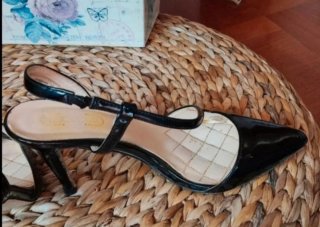 Scarpe Slingback Nere Vernice