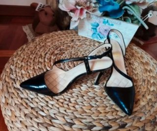 Scarpe Slingback Nere Vernice
