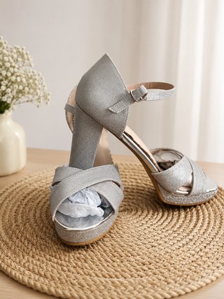 Sandalias Tacón Plateadas Talla 38