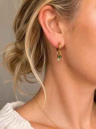 Pendientes Aro Dorados con Piedras Verdes