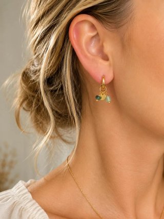 Pendientes Aro Dorados con Piedras Verdes