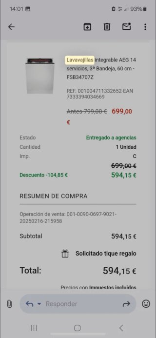 Lavavajillas integrable AEG 14 servicios