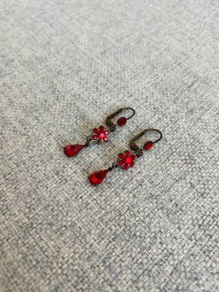 Pendientes Vintage Flor Cristal Rojo Oro